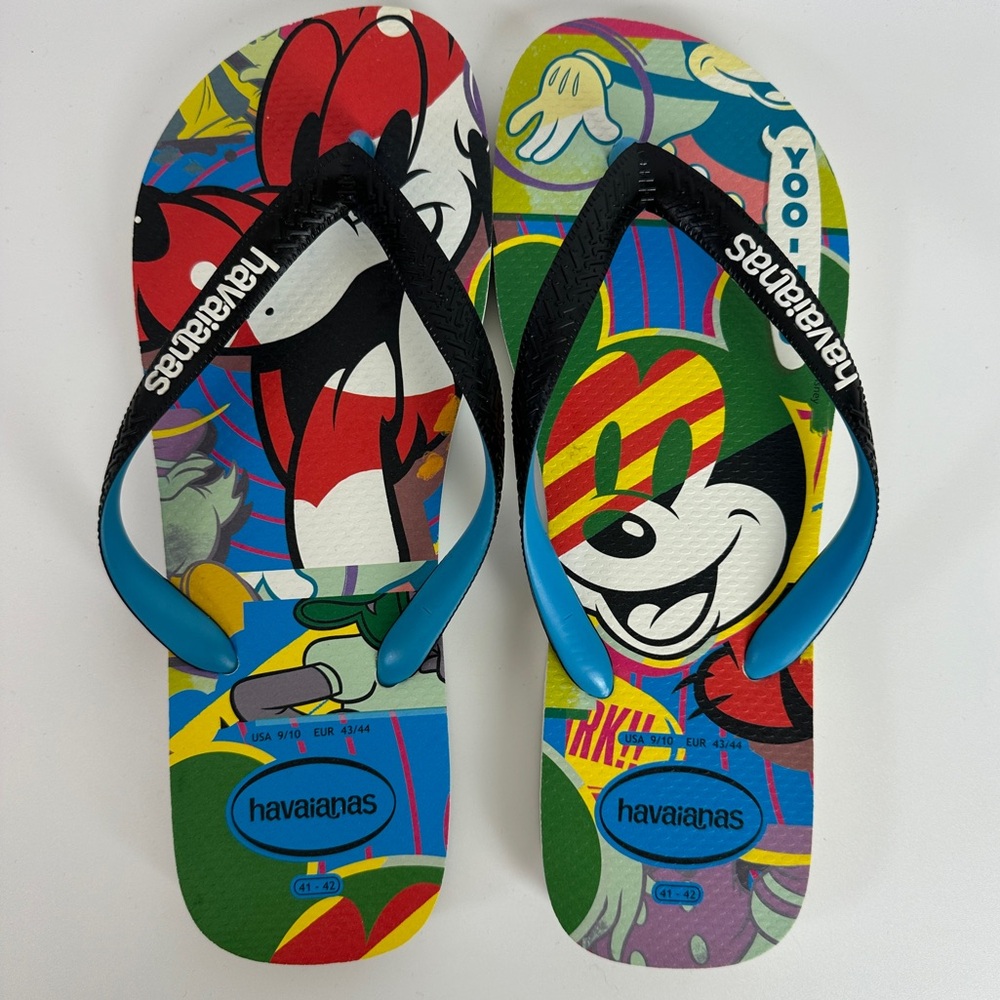 Disney Parks Havainas Sz 41-42 Men’s 9/10, Women’s 11/12 Mickey Colorful Sandals